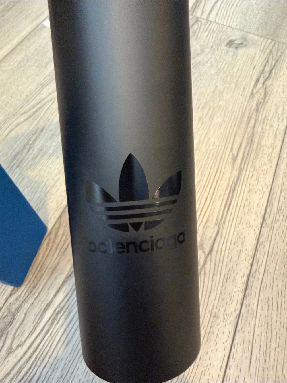 Balenciaga Black Matte Logo Water Bottle with Blue Box